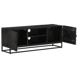 Mueble de TV madera maciza de mango y hierro negro 110x30x40 cm H