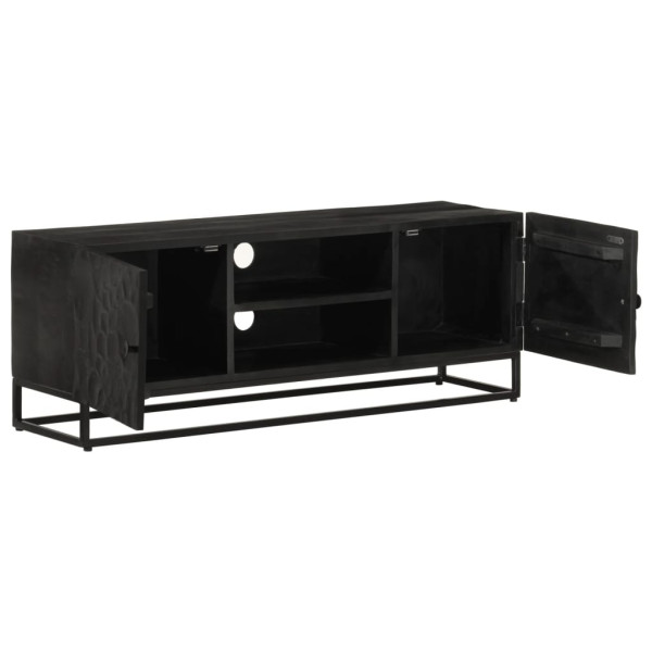 Mueble de TV madera maciza de mango y hierro negro 110x30x40 cm M 2