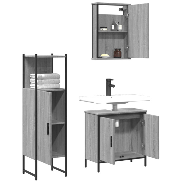 Set de muebles de baño 3 pzas madera contrachapada gris sonoma M 4