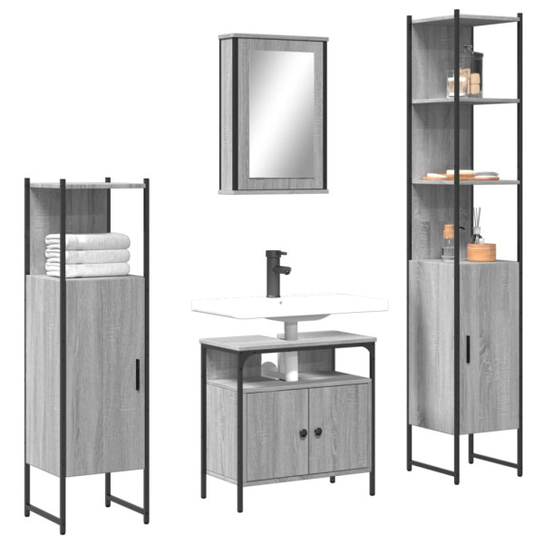 Set de muebles de baño 4 pzas madera contrachapada gris sonoma D
