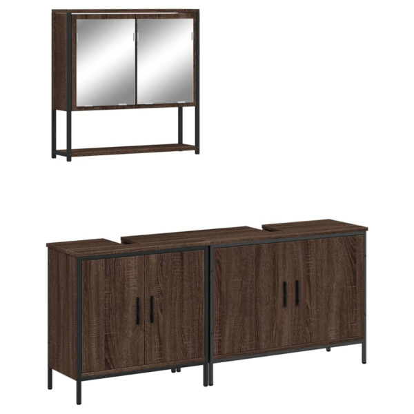 Set de muebles baño 3 pzas madera contrachapada roble marrón M 2