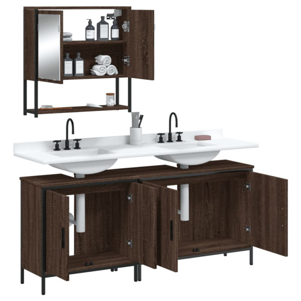 Set de muebles baño 3 pzas madera contrachapada roble marrón M 4