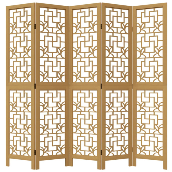 Biombo separador de 5 paneles madera maciza paulownia marrón M 4