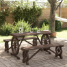 Juego de comedor de jardín 3 piezas madera maciza de abeto 1
