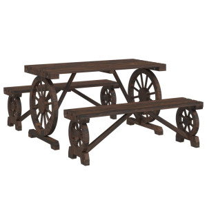 Juego de comedor de jardín 3 piezas madera maciza de abeto H