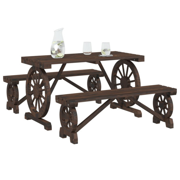 Juego de comedor de jardín 3 piezas madera maciza de abeto M 3