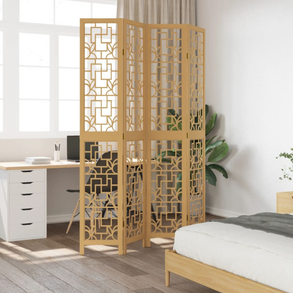 Biombo separador de 4 paneles madera maciza paulownia marrón M 3