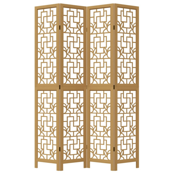 Biombo separador de 4 paneles madera maciza paulownia marrón M 4