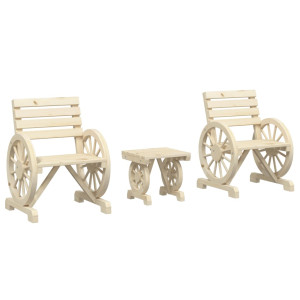 Juego de muebles de jardín 3 piezas madera maciza de abeto H