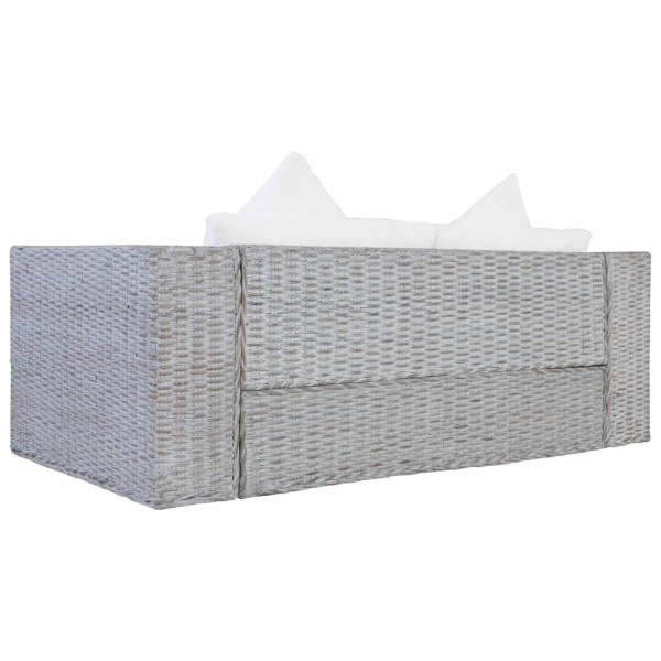 Sofá de 2 plazas con cojines ratán natural gris M 4