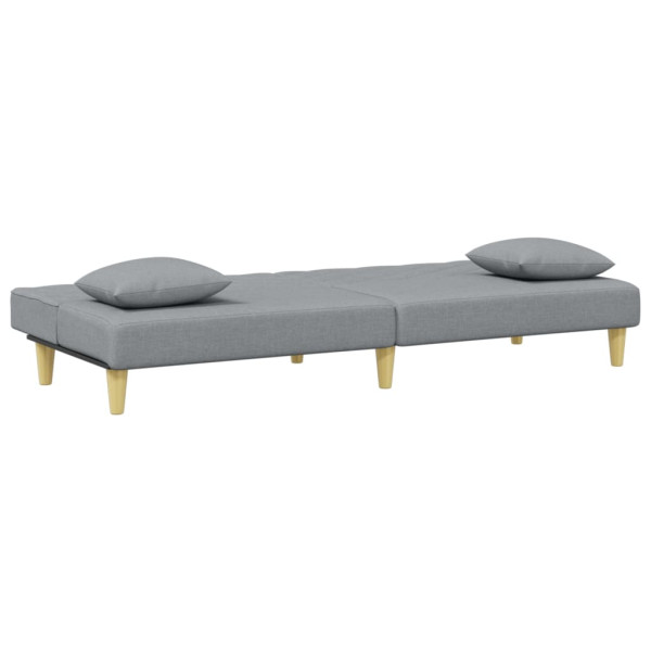 Sofá cama de 2 plazas con almohadas y taburete tela gris claro M 5
