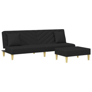 Sofá cama de 2 plazas con almohadas y taburete tela negro H