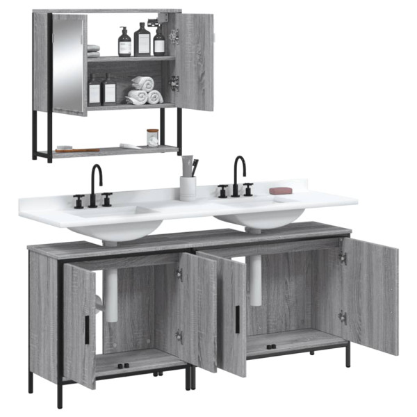 Set de muebles de baño 3 pzas madera contrachapada gris sonoma M 4