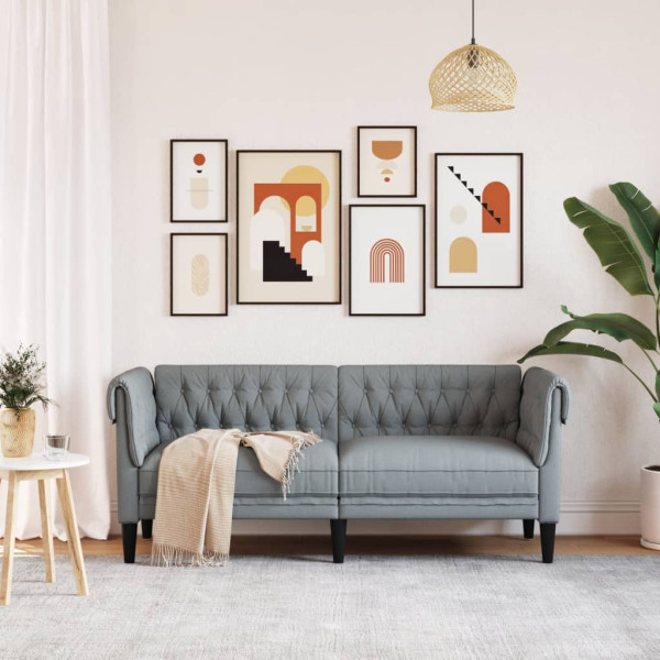 Sofá chesterfield de 2 lugares tecido cinzento-claro M 5