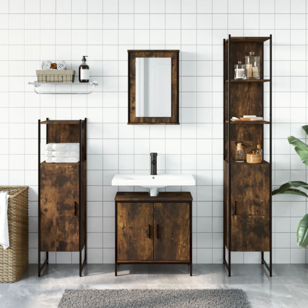 Set de muebles baño 4 pzas madera contrachapada roble ahumado M 3