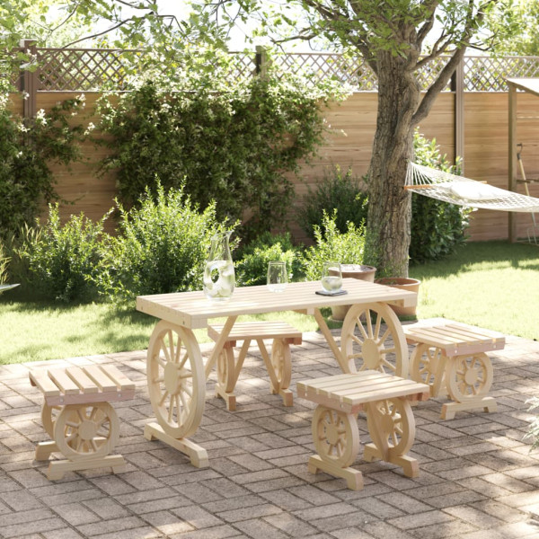 5 pcs conjunto de jantar p/ jardim madeira de abeto maciça D