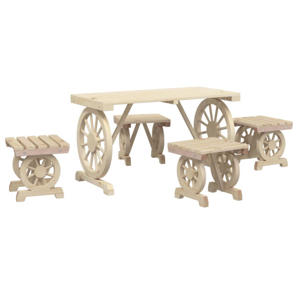 Juego de comedor de jardín 5 piezas madera maciza de abeto M 2