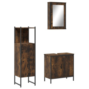 Set de muebles baño 3 pzas madera contrachapada roble ahumado H