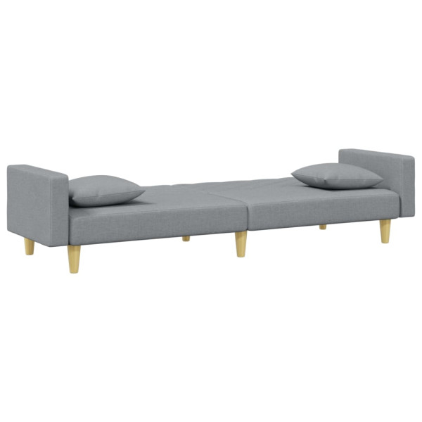 Sofá cama de 2 plazas con almohadas y taburete tela gris claro M 5
