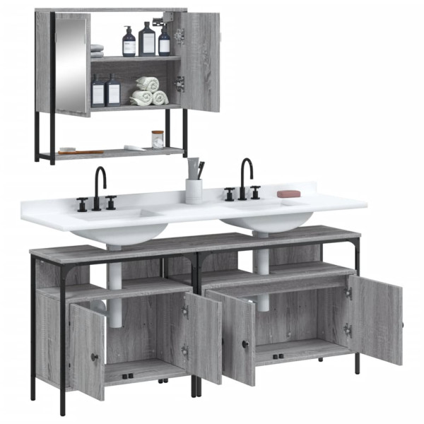 Set de muebles de baño 3 pzas madera contrachapada gris sonoma M 4