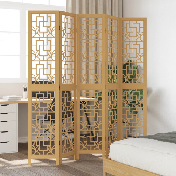 Biombo separador de 5 paneles madera maciza paulownia marrón D