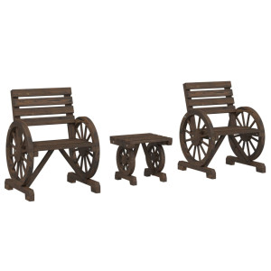 Juego de muebles de jardín 3 piezas madera maciza de abeto H
