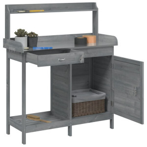 Mesa para macetas y armario madera abeto gris 110.5x45x124.5 cm H