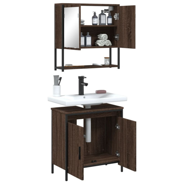 Set de muebles baño 2 pzas madera contrachapada marrón roble M 4