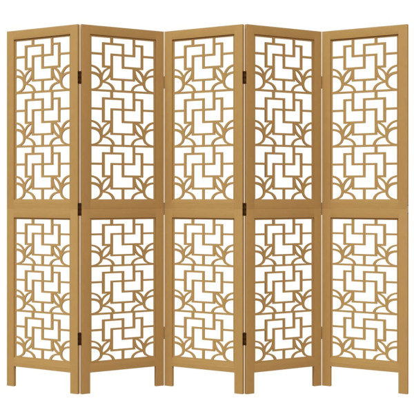 Biombo separador de 5 paneles madera maciza paulownia marrón M 4