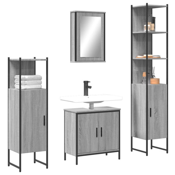 Set de muebles de baño 4 pzas madera contrachapada gris sonoma D
