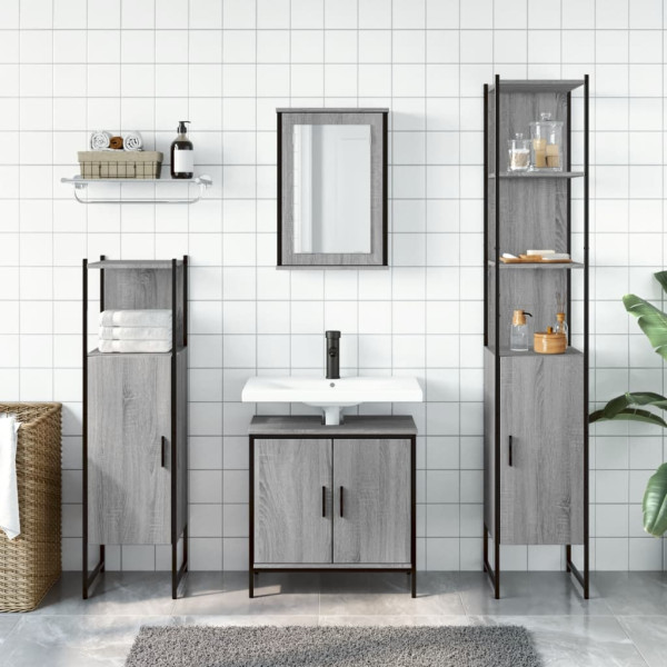 Set de muebles de baño 4 pzas madera contrachapada gris sonoma M 3