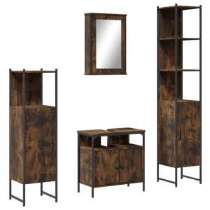 Set de muebles baño 4 pzas madera contrachapada roble ahumado H