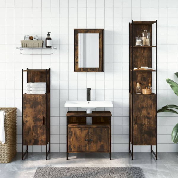Set de muebles baño 4 pzas madera contrachapada roble ahumado M 3