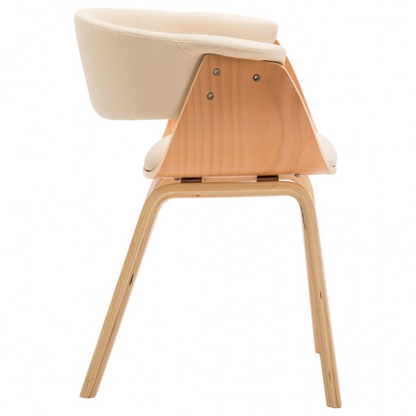 Silla de comedor de madera curvada y cuero sintético crema M 4