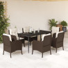 Set comedor de jardín 7 pzas con cojines ratán sintético marrón 1