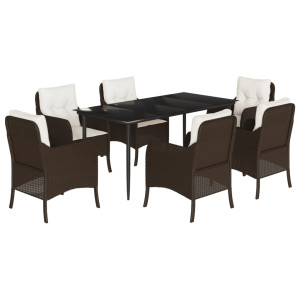 Set comedor de jardín 7 pzas con cojines ratán sintético marrón H