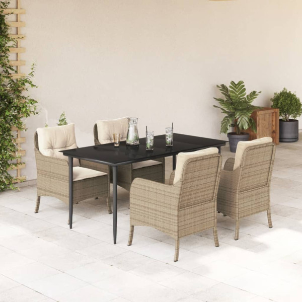 5 pcs conjunto de jantar p/ jardim com almofadões vime PE bege D