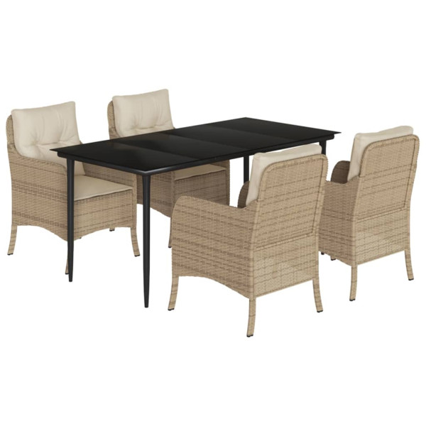 Set comedor de jardín 5 pzas con cojines ratán sintético beige M 2