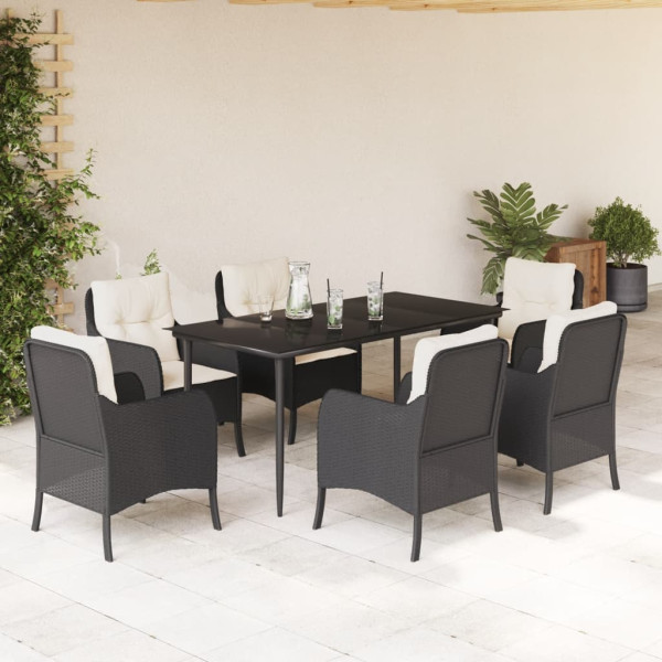 Set de comedor de jardín 7 pzas y cojines ratán sintético negro D