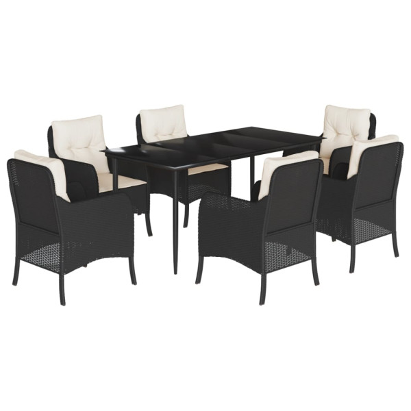 7 pcs conjunto de jantar p/ jardim c/ almofadões vime PE preto M 2