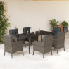 7 pcs conjunto de jantar p/ jardim c/ almofadões vime PE cinza 1