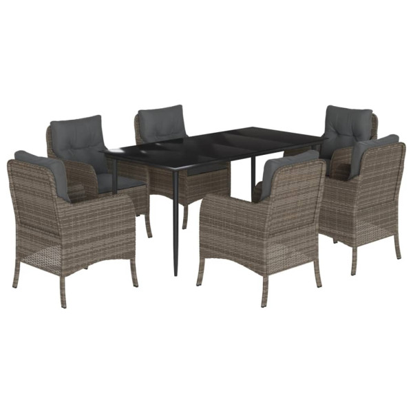Set comedor jardín 7 pzas y cojines ratán sintético gris M 2
