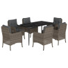 7 pcs conjunto de jantar p/ jardim c/ almofadões vime PE cinza 2