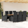 Set de comedor de jardín 9 pzas y cojines ratán sintético negro 1