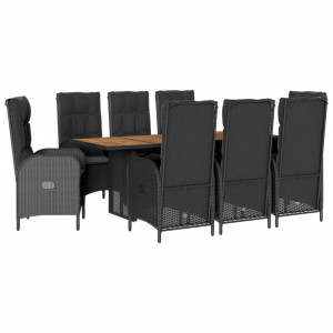 Set de comedor de jardín 9 pzas y cojines ratán sintético negro H