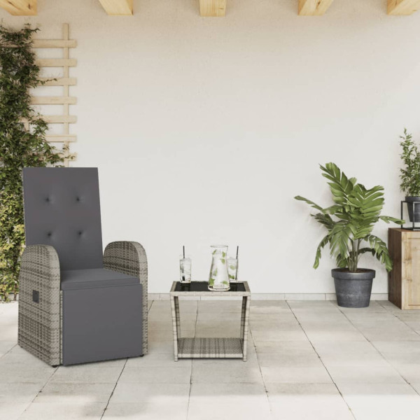 2 pcs conjunto de jantar p/ jardim c/ almofadões vime PE cinza D