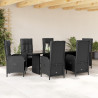 Set de comedor de jardín 7 pzas y cojines ratán sintético negro 1