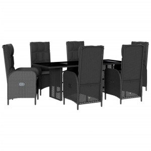 Set de comedor de jardín 7 pzas y cojines ratán sintético negro H
