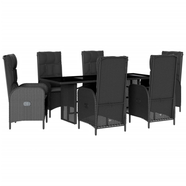 7 pcs conjunto de jantar p/ jardim c/ almofadões vime PE preto M 2