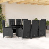 Set de comedor de jardín 9 pzas y cojines ratán sintético negro 1